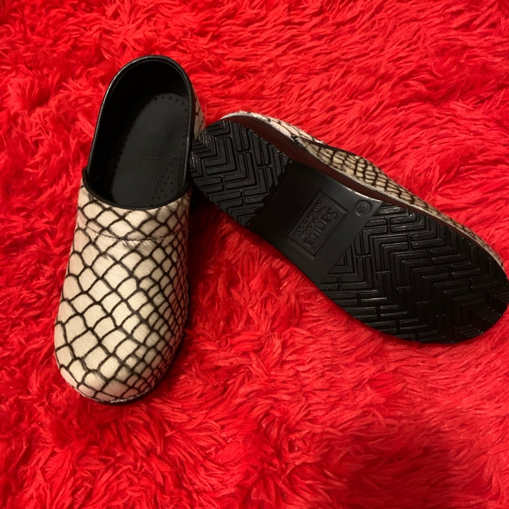 White and Brown Danish Clogs